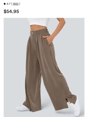 Halara- High Waisted Zipper Pocket Hem Wide Leg Casual Pants